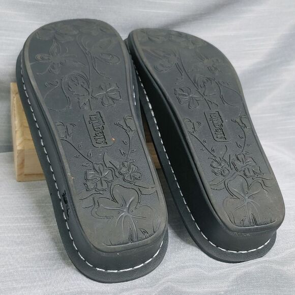 Alegria Black Leather Sandals Flip Flops - Picture 7 of 11